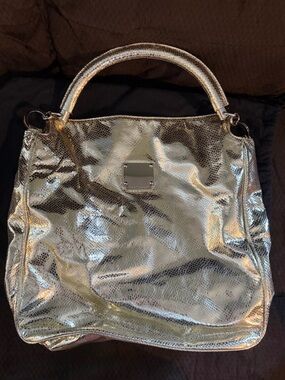Jill Stuart Foil Snake Metallic Gold Pigskin Leather Handbag w/xbody strap New